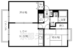 ハイツやすらい 2階2LDKの間取り