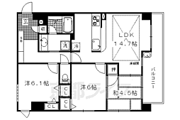 京都市営烏丸線 今出川駅 徒歩10分の賃貸マンション 3階3LDKの間取り