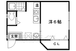 京都市営烏丸線 北大路駅 徒歩22分の賃貸アパート 1階1Kの間取り
