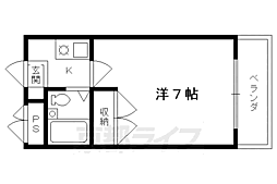 京都市営烏丸線 北大路駅 徒歩1分の賃貸マンション 2階1Kの間取り