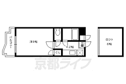 京福電気鉄道北野線 北野白梅町駅 徒歩15分の賃貸マンション 5階1Kの間取り