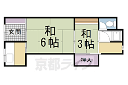 叡山電鉄叡山本線 元田中駅 徒歩10分の賃貸アパート 1階2Kの間取り
