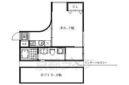京都市営烏丸線 北大路駅 徒歩10分の賃貸マンション 3階1Kの間取り