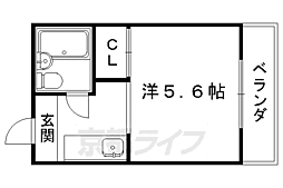 京都市営烏丸線 北大路駅 徒歩6分の賃貸マンション 2階1Kの間取り