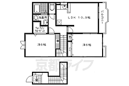 シャンド・フルールかも川 2階2LDKの間取り