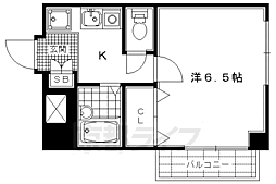 京福電気鉄道北野線 北野白梅町駅 徒歩14分の賃貸マンション 2階1Kの間取り