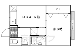 京都市営烏丸線 松ヶ崎駅 徒歩12分の賃貸アパート 1階1DKの間取り