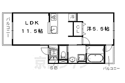 京都市営烏丸線 北大路駅 徒歩17分の賃貸アパート 2階1LDKの間取り