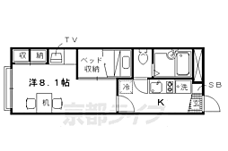 京都市営烏丸線 北大路駅 徒歩22分の賃貸アパート 1階1Kの間取り
