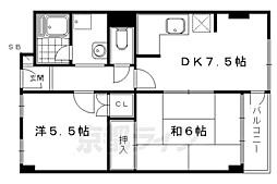 京福修学院マンション 2DKの間取図画像