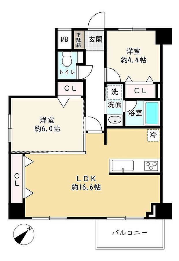 練馬北町シティハウス(2LDK) 4階の間取り