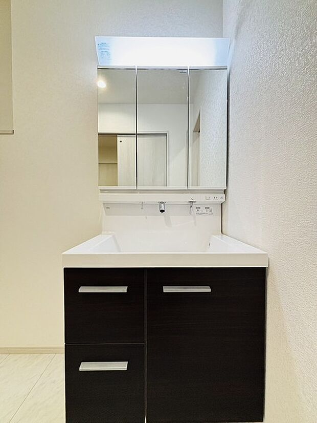 収納力と機能性に優れた、お手入れラクラク洗面化粧台。