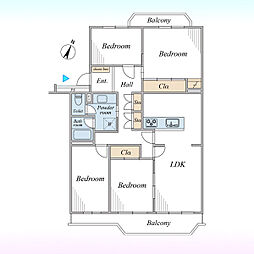 浦和パークハイツ7号棟 4LDKの間取図画像