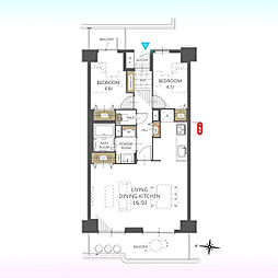 ベルヴィル大宮A棟 2LDKの間取図画像