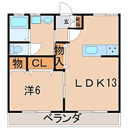 ピーチハイツB 1LDKの間取図画像