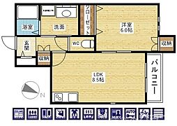 アヴェイル淡路 1LDKの間取図画像