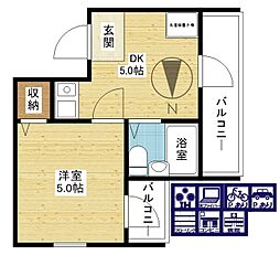 アメニティー新高二番館 1DKの間取図画像