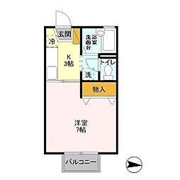 つくばエクスプレス つくば駅 3.1kmの賃貸アパート 1階1Kの間取り