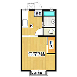 コーポツクバネ 1Kの間取図画像