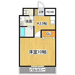 マンションフリューゲル 1Kの間取図画像