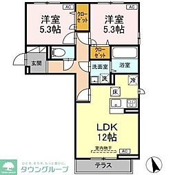 カサヴェール 2階2LDKの間取り
