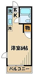フラット程久保 2階1Kの間取り