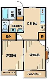サンクリード高幡 2階2DKの間取り
