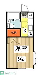 第2美多摩コーポ 1階1Kの間取り