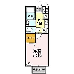 ディアコート城山 1階1Kの間取り