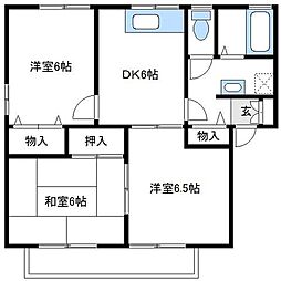 チャコールハイツB 2階3DKの間取り