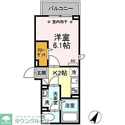 アリビオ南大沢 2階1Kの間取り