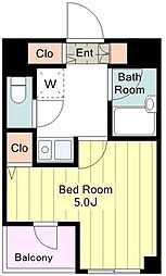 JR中央線 西八王子駅 徒歩1分の賃貸マンション 2階1Kの間取り