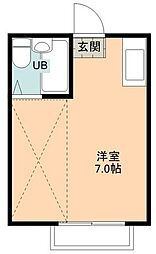 高尾シティコーポ 1階ワンルームの間取り