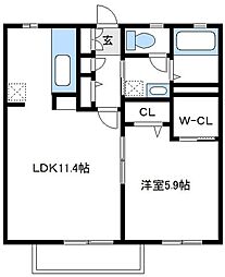 ブリリア 1階1LDKの間取り