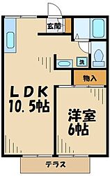 エステート・ニューミー 2階1LDKの間取り