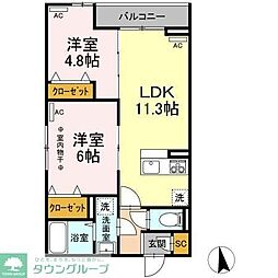 Ｄフラット台町 3階2LDKの間取り