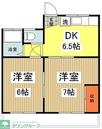 ティファニーヒルズ 1階2DKの間取り