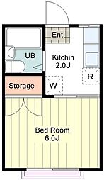 エステートピア富士森　2号棟 2階1Kの間取り