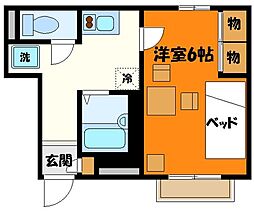レオパレスイースト浅川 1階1Kの間取り