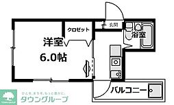 クリアコーポラス 2階1Kの間取り
