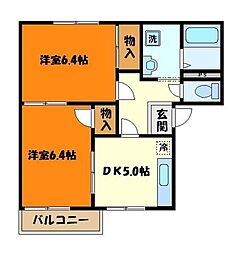 フレグランス平山　B 2階2DKの間取り