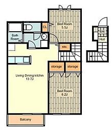 グレンツェ・アヴニールＡ・Ｂ 2階2LDKの間取り