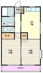 シャルマン松原 1階2DKの間取り