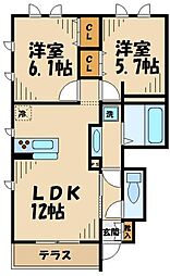 セントフィールド 1階2LDKの間取り