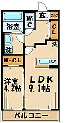 クレール花水木 2階1LDKの間取り