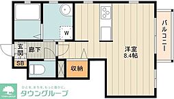 ハピネスII 1階1Kの間取り