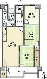 京王線 北野駅 徒歩2分の賃貸マンション 4階3LDKの間取り