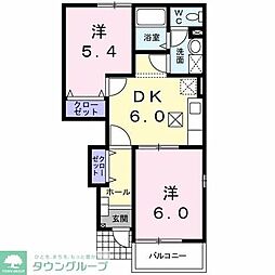 リバー　ストーン 1階2DKの間取り