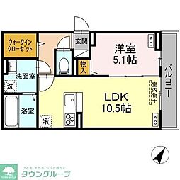 D-ROOM散田町 2階1LDKの間取り
