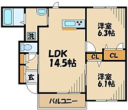 グラシアフィス旭が丘C棟 1階3LDKの間取り